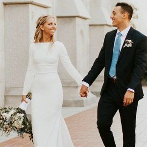 Modest Satin Elegant Long Sleeve Wedding Gown